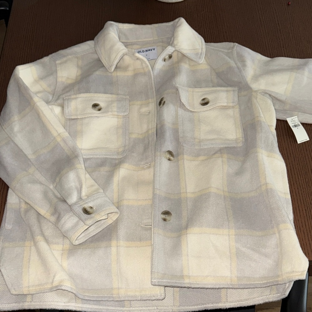 Old Navy Womens Button Down Shirt Jacket- Cream and Gray